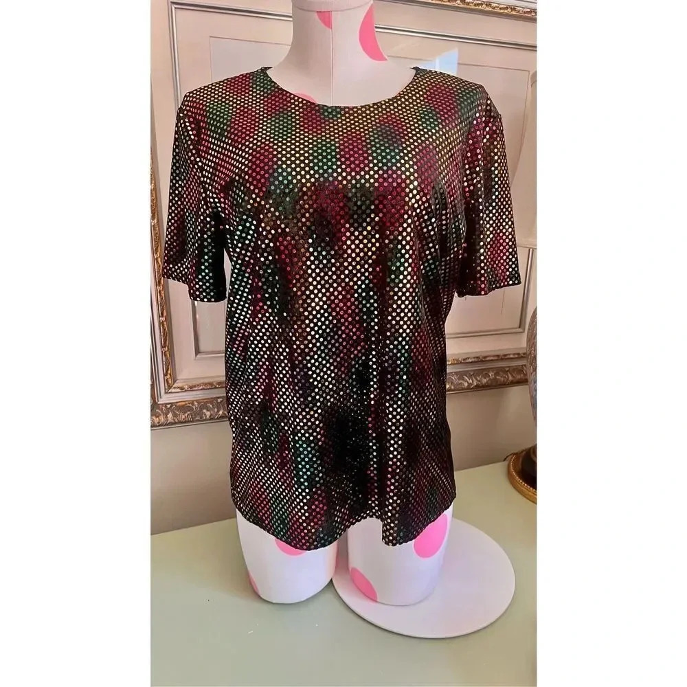 Vintage Kathie Lee‎ Collection Women’s Large Multicolor Vibrant Sequin Shirt Top